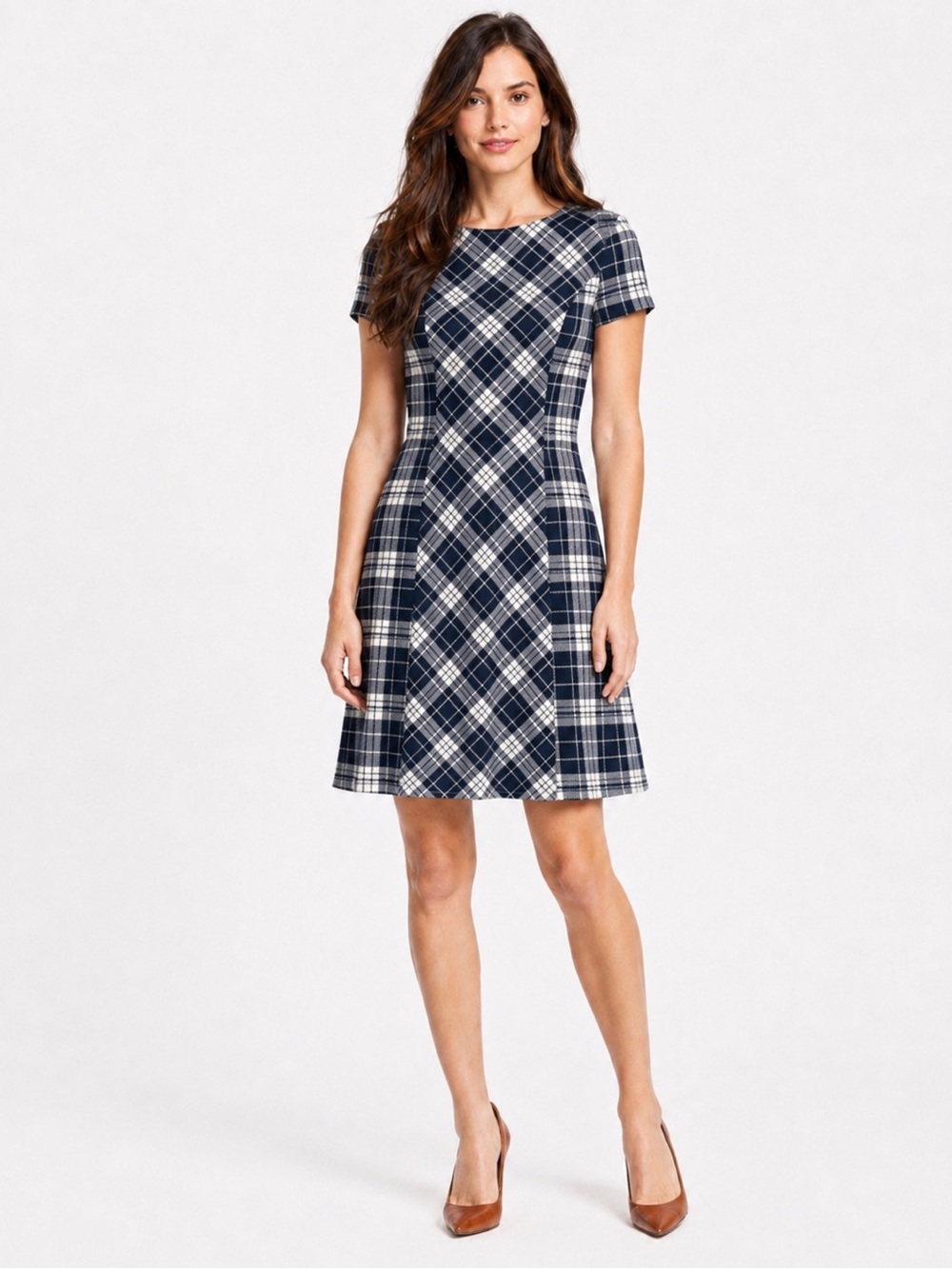 Brooks Brothers 346 Plaid Wool Blend Sheath Dress Navy White Size 6